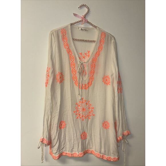 Lucky & Co Linen Dress Boho Lagenlook Women Medium Oversized Embroidered Peasant - Picture 5 of 6